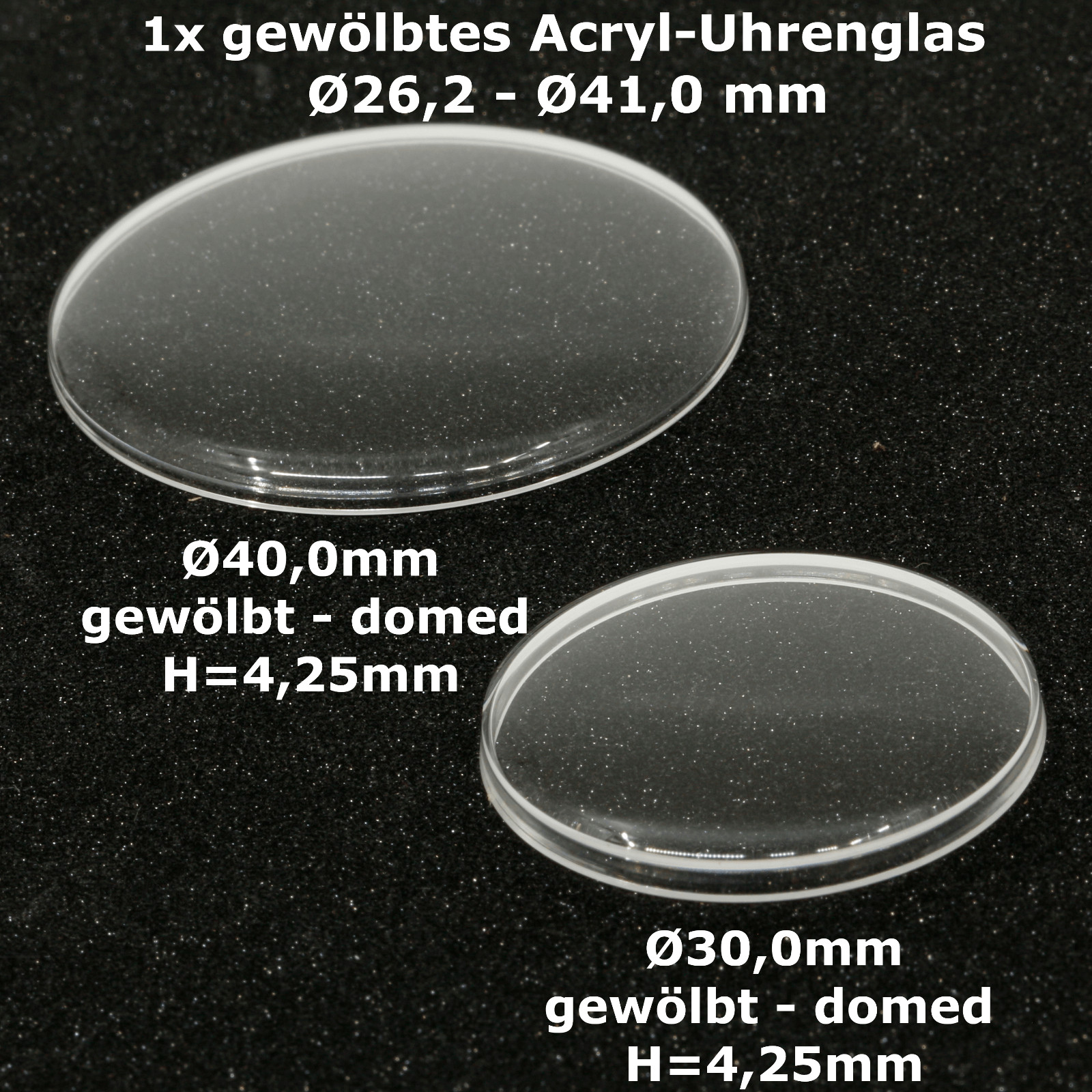 Uhrenglas Ersatzglas gewölbt Armbanduhr DOMED ACRYLIC WATCH GLASS H: 4,25mm