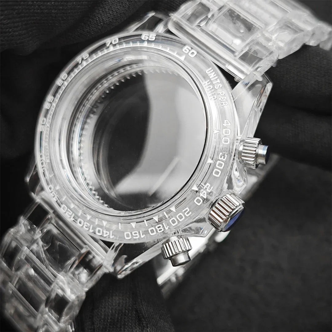 39mm Transparent Acrylic Watch Case 20mm Watch Bands Set 29.5mm Dial for VK63