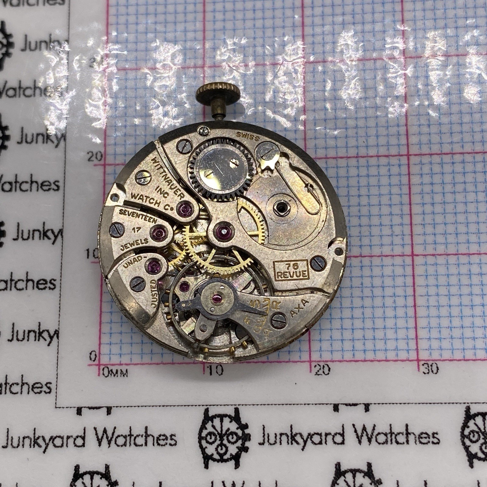 Vintage Wittnauer Watch Movement Repairs Parts Spare Revue 76 Swiss 17 Jewels