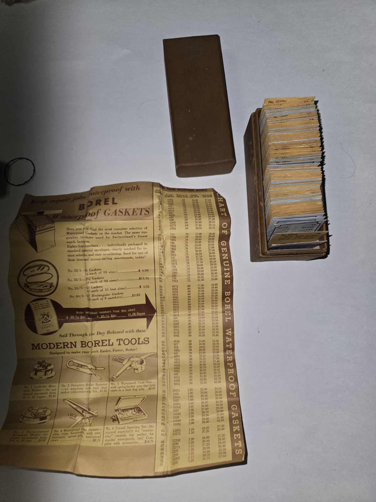 Vintage Borel Waterproof Watch Gasket Assortment Box Original Chart Envelopes