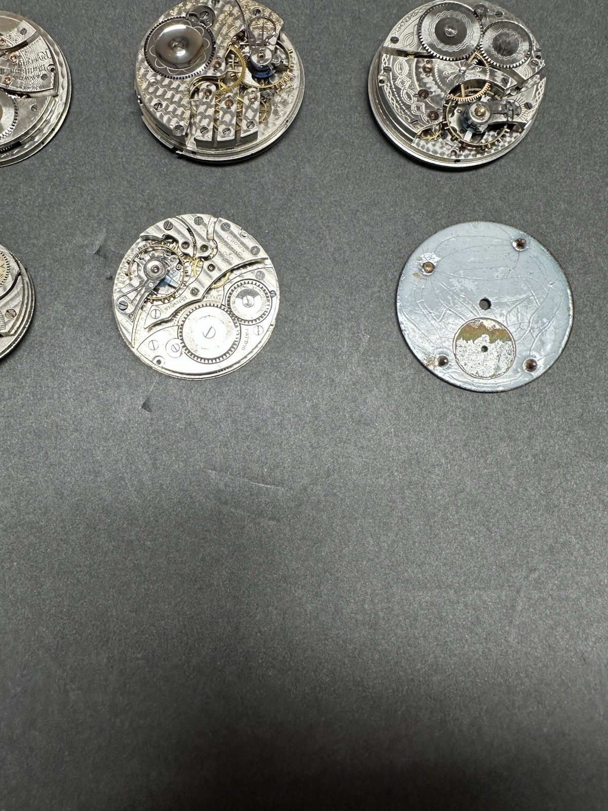 Lot of 11 Pocket Watch Movements Illinois Burlington Waltham Elgin + 2 Dials