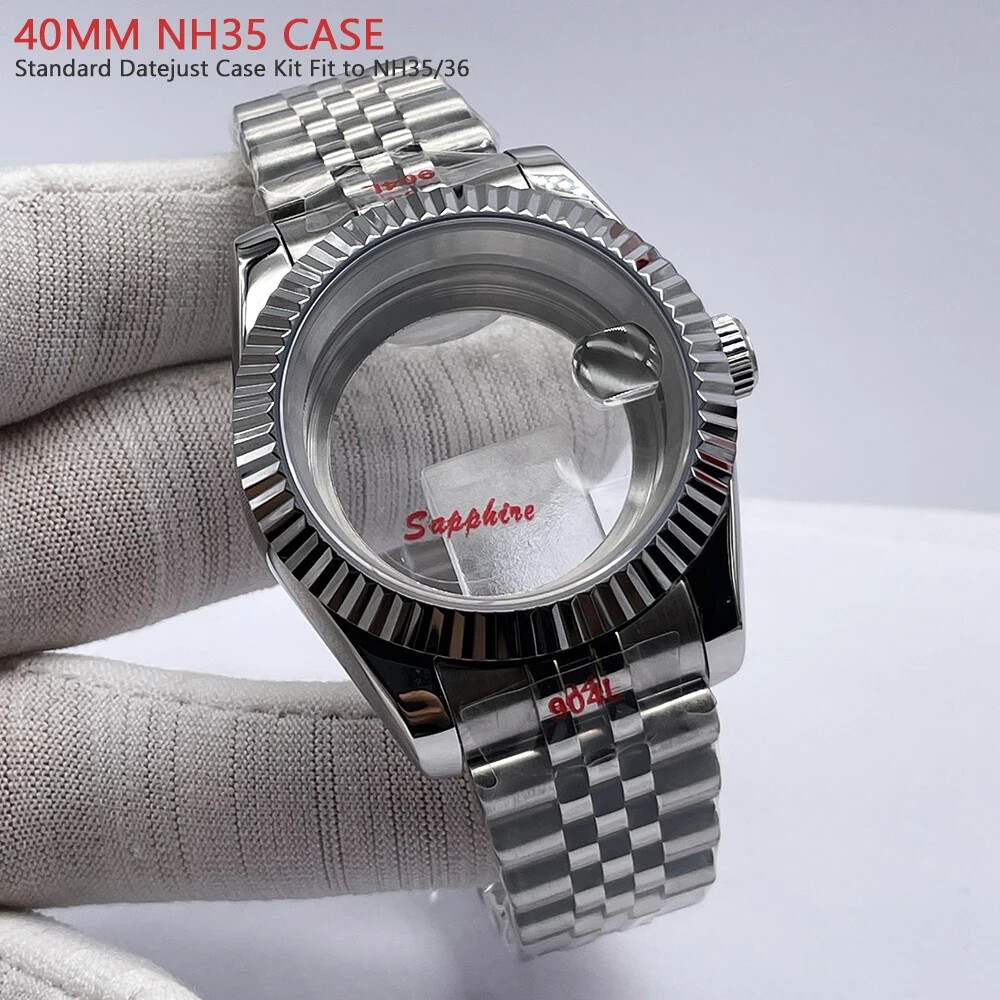 Steel Watch Case 40mm For NH35 NH36 Movement Sapphire Crystal Glass Bracelet