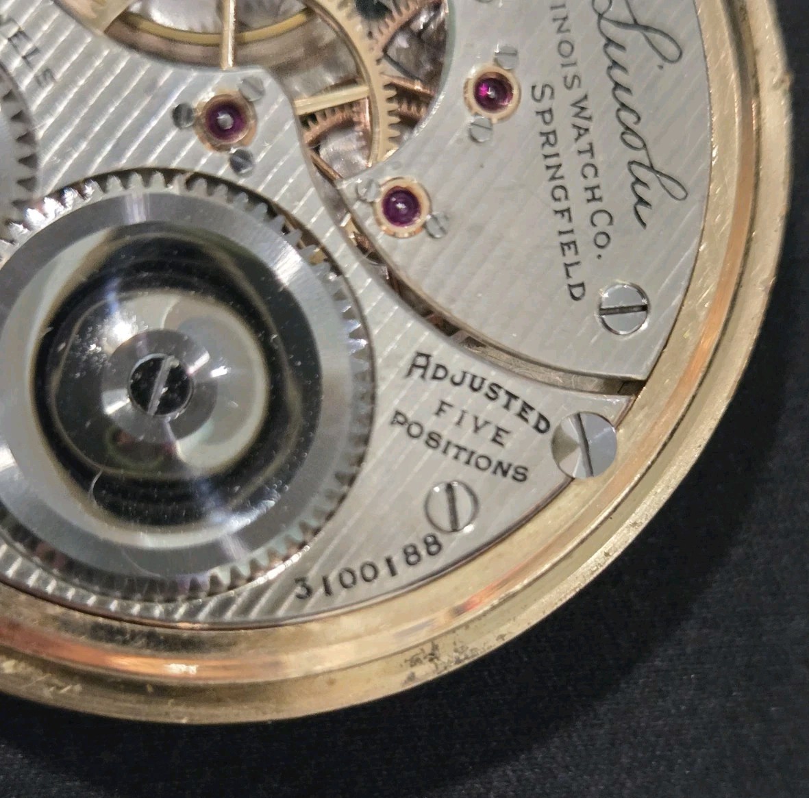 1917 Illinois A. Lincoln 16S 21 Jewels Railroad Pocket Watch Movement Runs