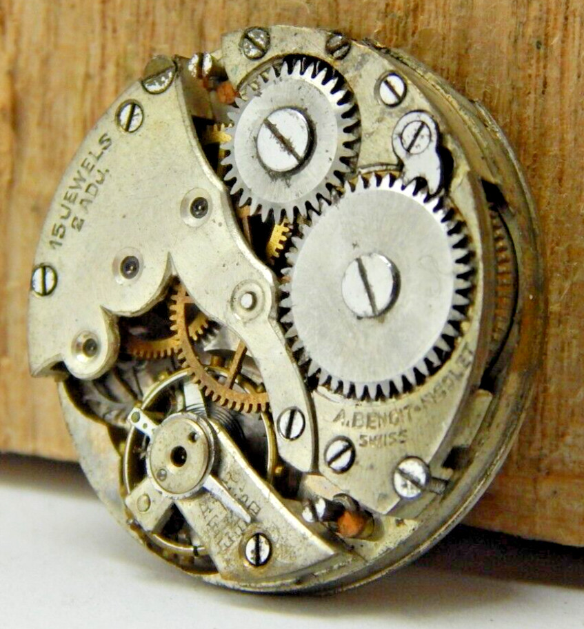 Vintage A.Bencit Nicolet 15j 2 adjustment 8/0s openface pocket watch movement