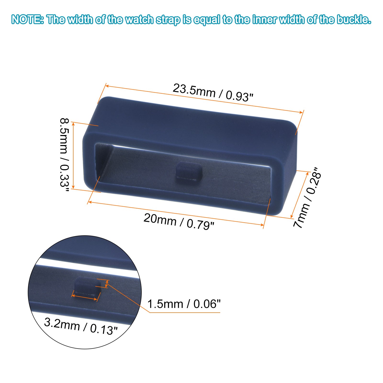 6pcs Watch Strap Loop Fastener Rings 20mm Rubber Watch Holder Keeper Navy Blue