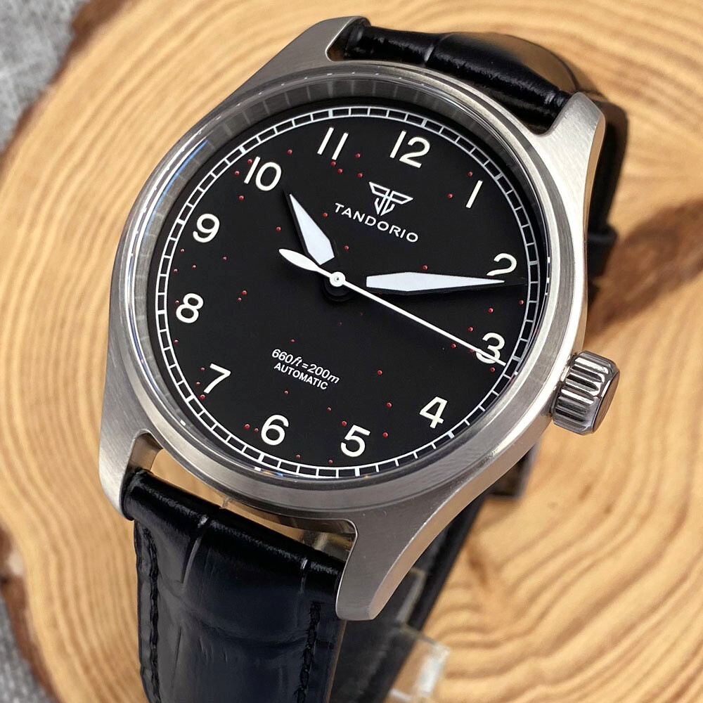 Tandorio 39mm Black Dial Pilot Watches 200M Waterproof Brushed Case Japa Men