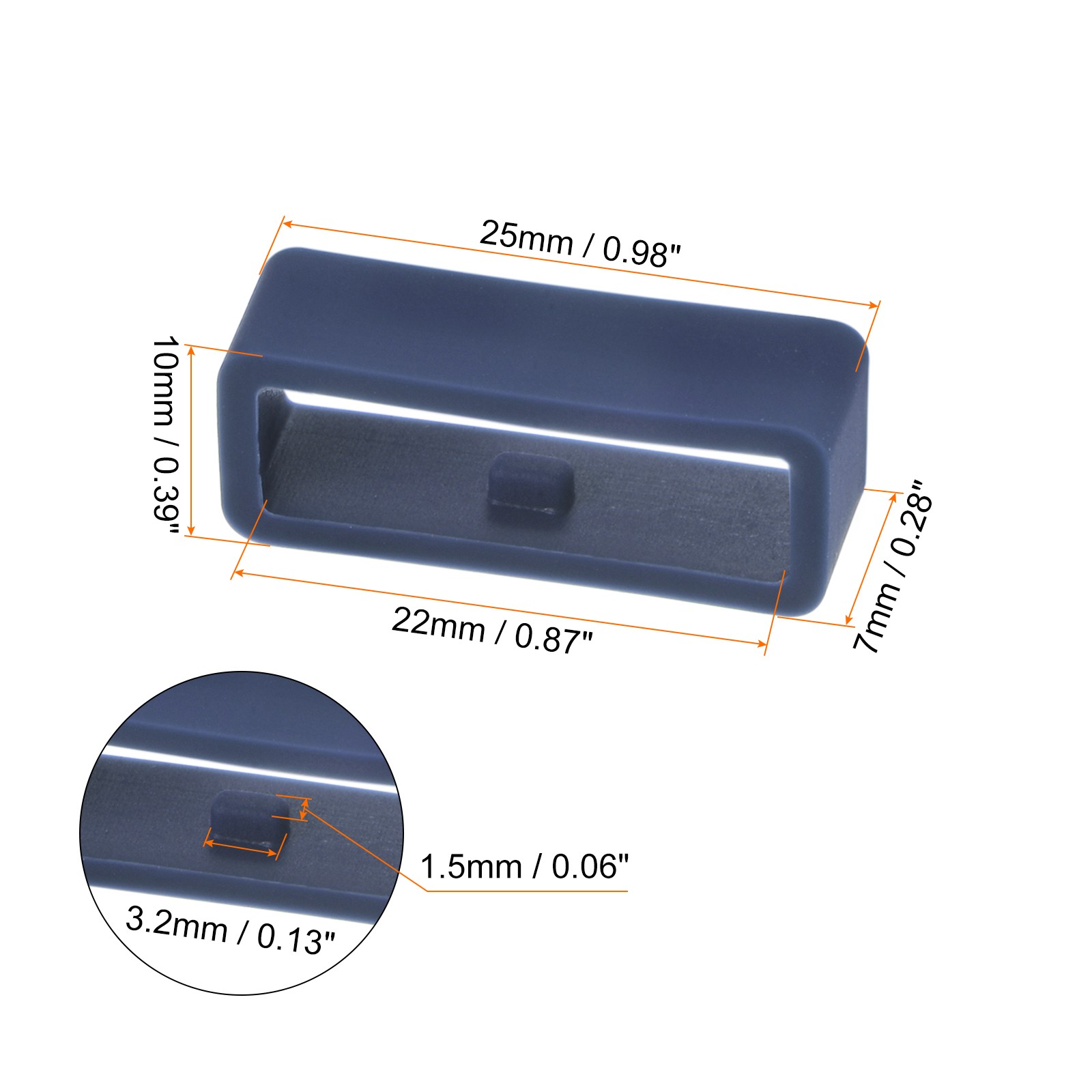 6pack Watch Strap Loop Fastener Rings 22mm Rubber Watch Holder Keeper Navy Blue