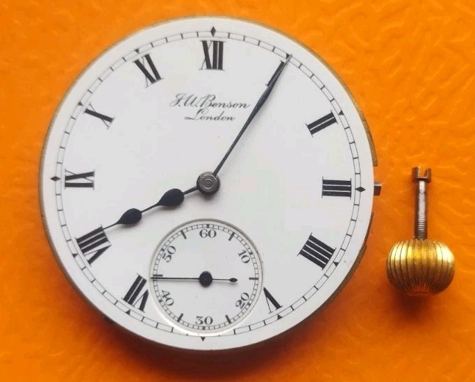 J W Benson London The “Field”pocket watch movement white Roman dial sub-seconds