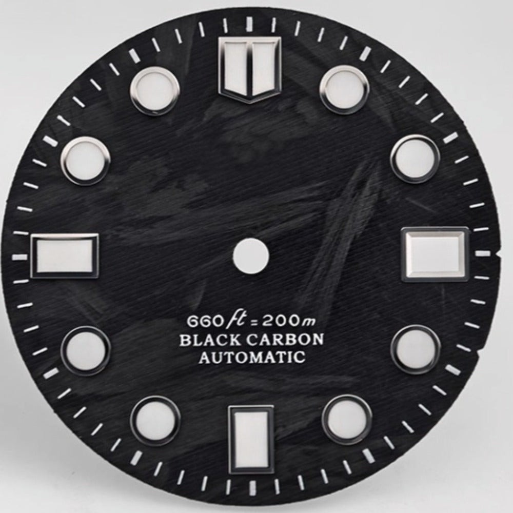 Round Nail 28.5mm Carbon Fiber Black+grey Watch Dial for NH34/35 with Lume