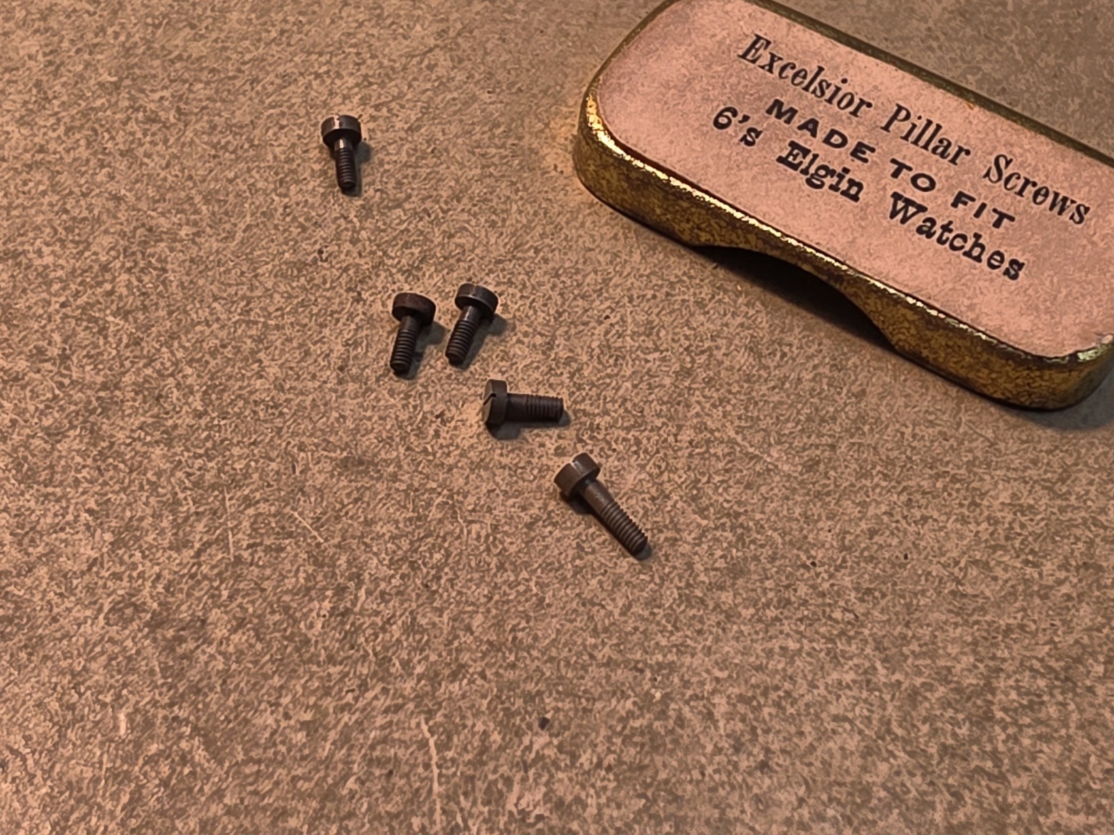 Lot Of NOS Elgin 0s & 6s Pocket Watch Pillar Screws W/Original Tins