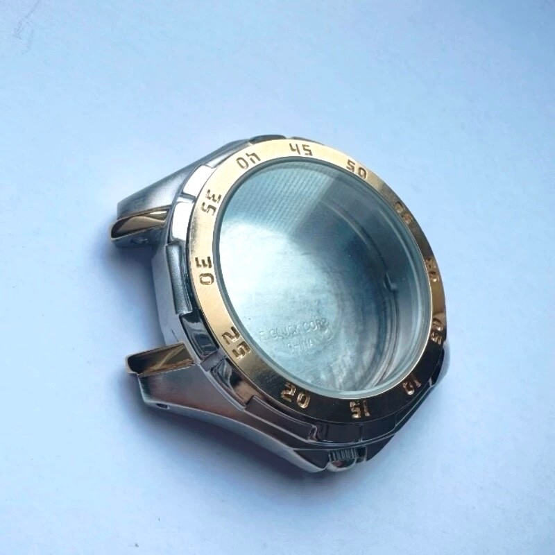 37.5mm Solid Stainless Steel Watch Case Gold Steel Engraved Bezel