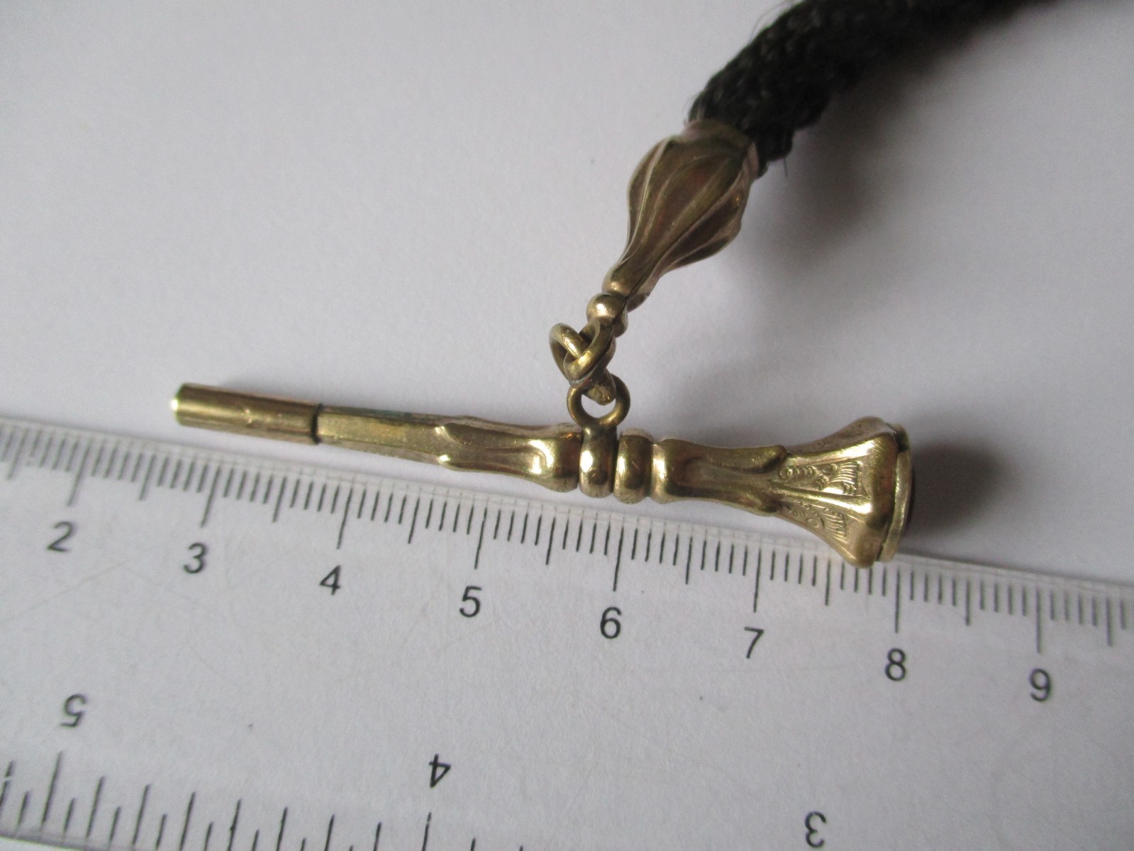 Victorian hairwork Albertina pocket watch chain & winder – mourning jewellery