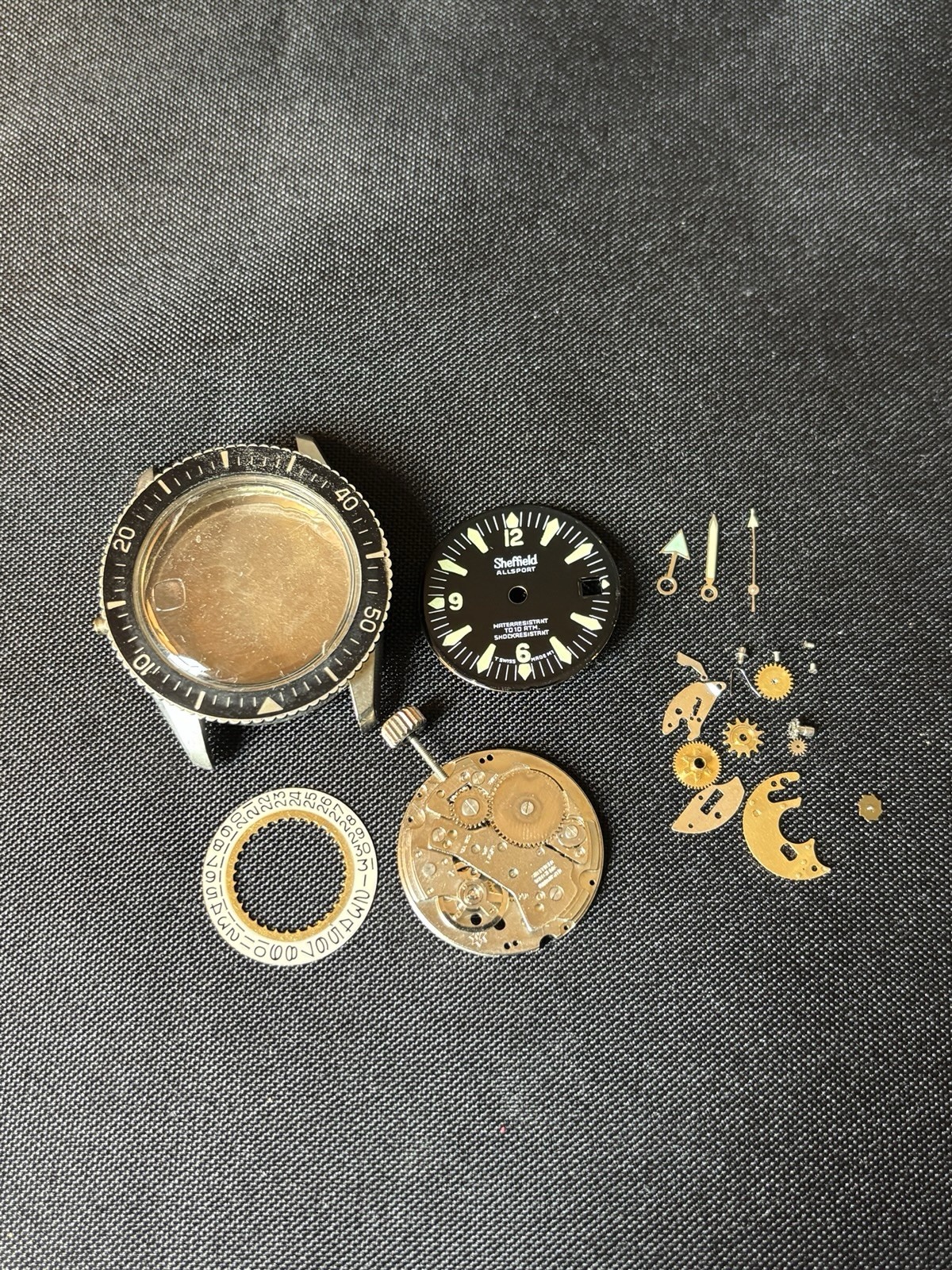 Sheffield All Sport Dive Watch Parts Dial Case Movement Hands watchmaker lot