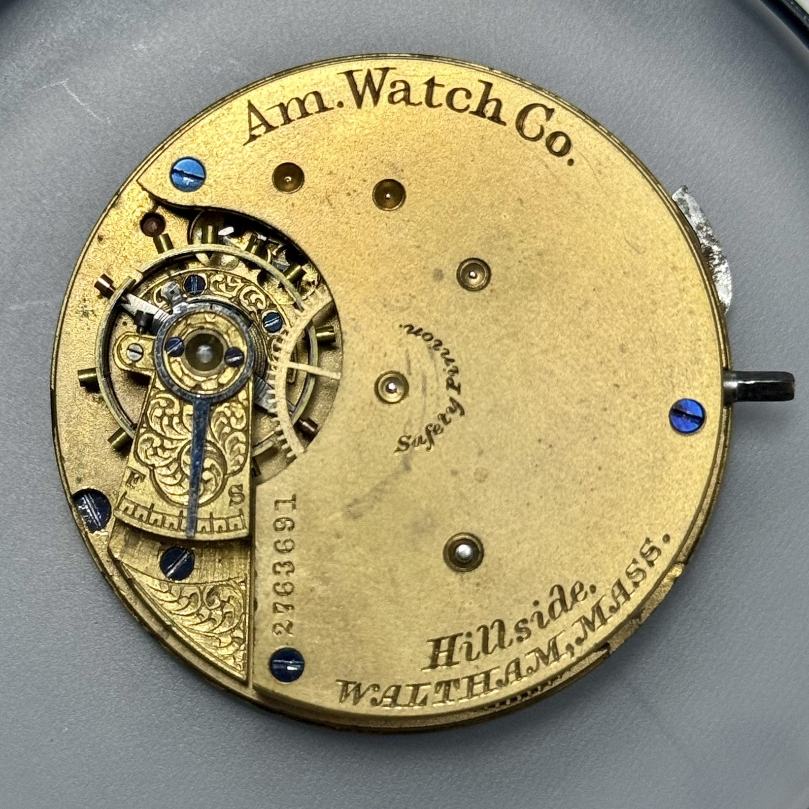 Waltham Pocket Watch Movement 14s 7j Hillside 1884 Pristine Dial & Good Balance
