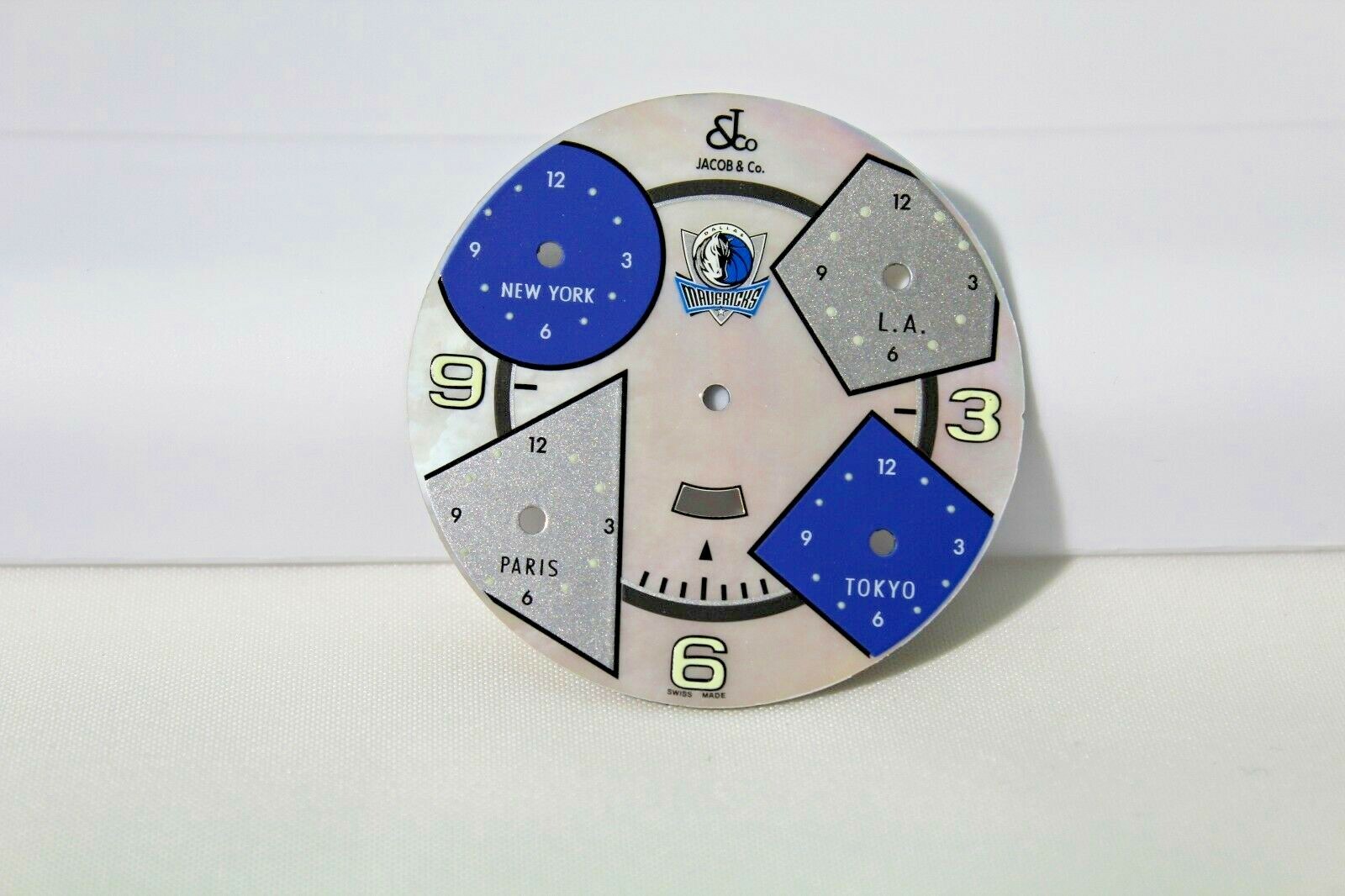 JACOB & CO 47MM DALLAS MAVERICKS MOTHER OF PEARL DIAL W. SILVER & BLUE TIME ZONE