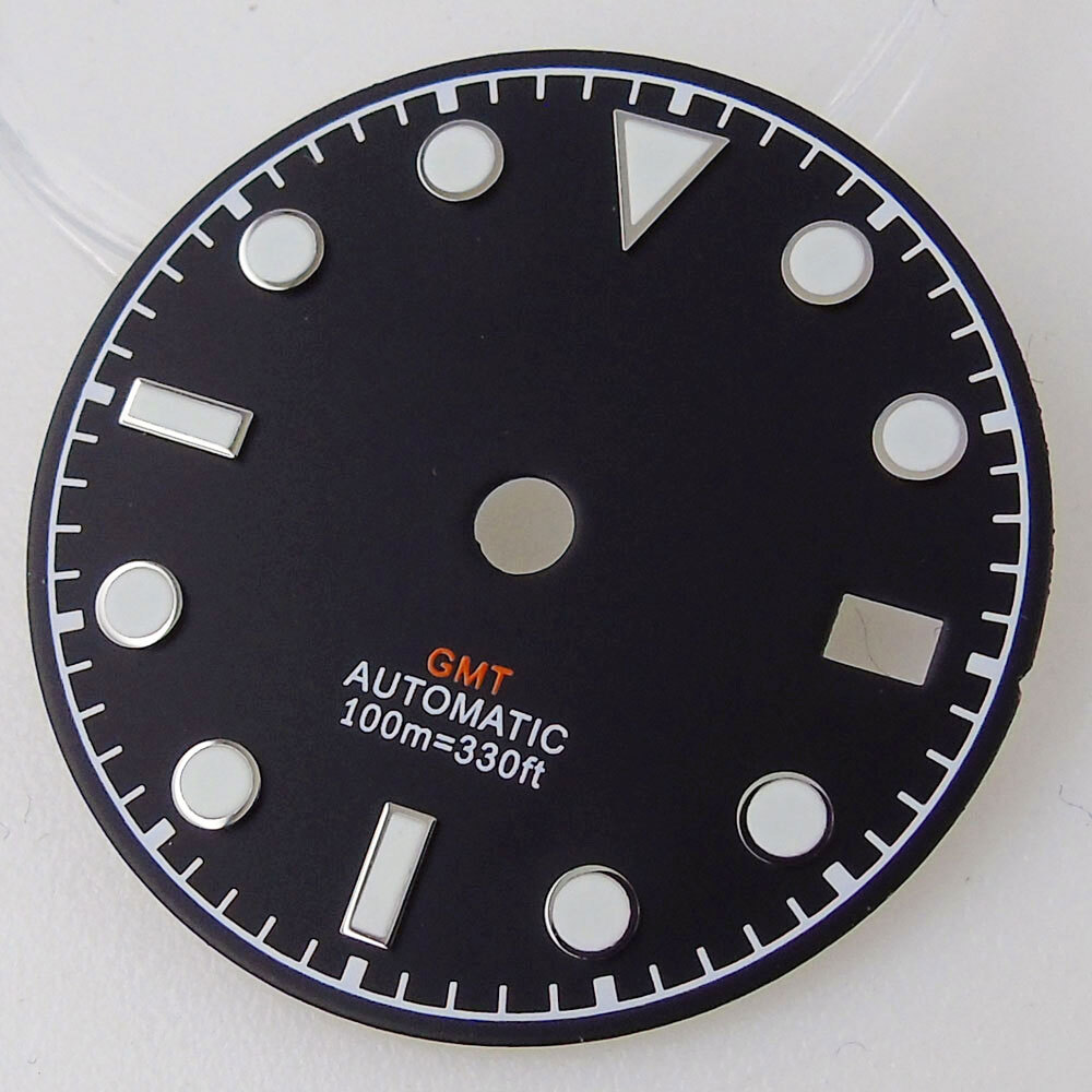 29MM GMT Black White Blue Dial Luminous Dial For MOD Dial Japan NH34A movement