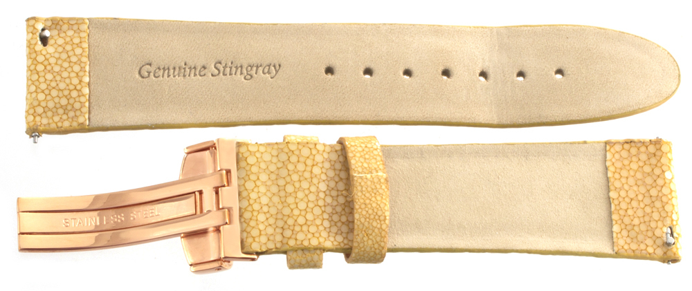 Genuine JoJo, JoJino Mens 22mm Beige Stingray Leather Watch Strap W/ Buckle