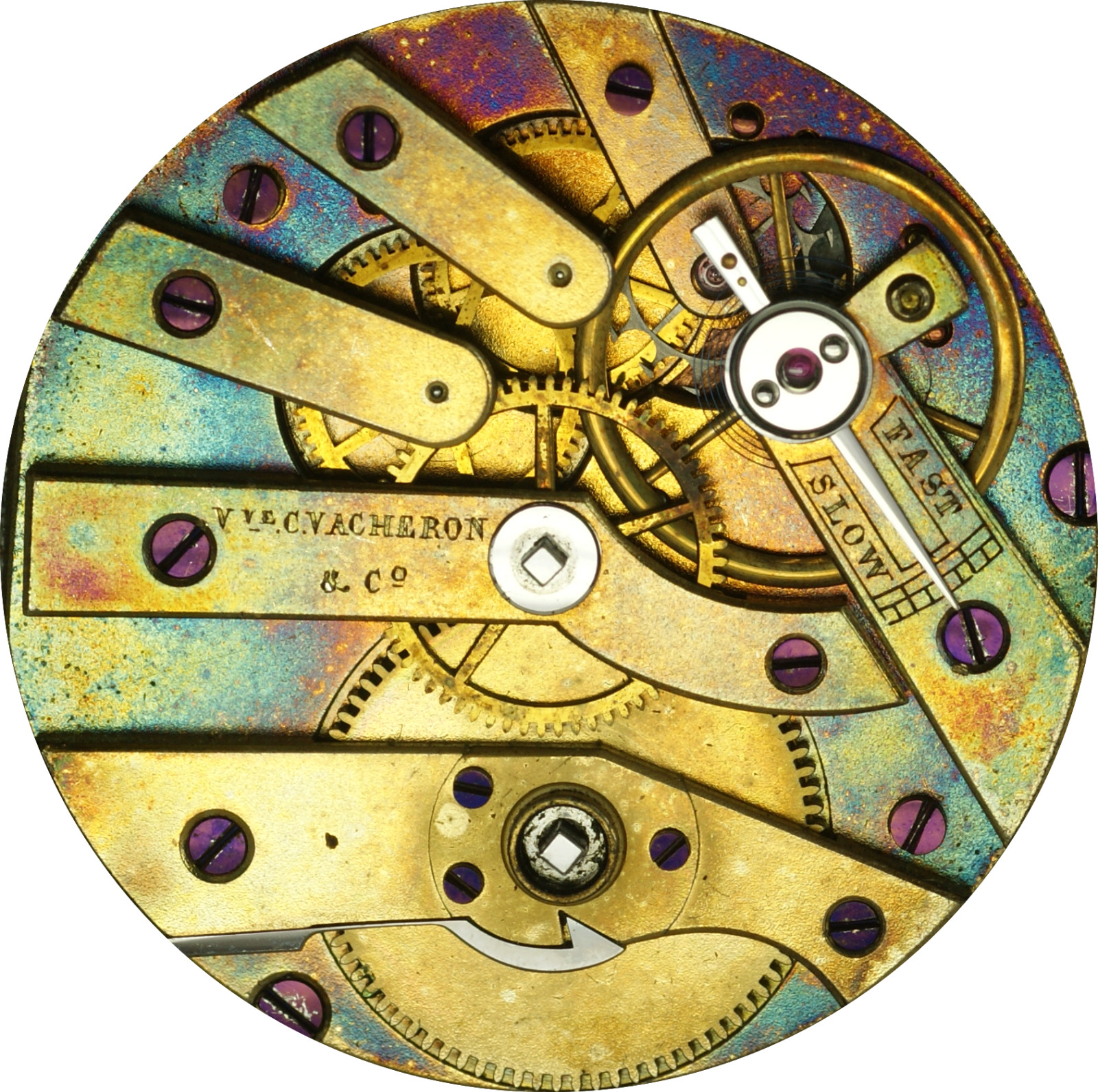 Rare Vueve C. Vacheron & Co. 26.6mm Pocket Watch Movement Crazy Patina Runs
