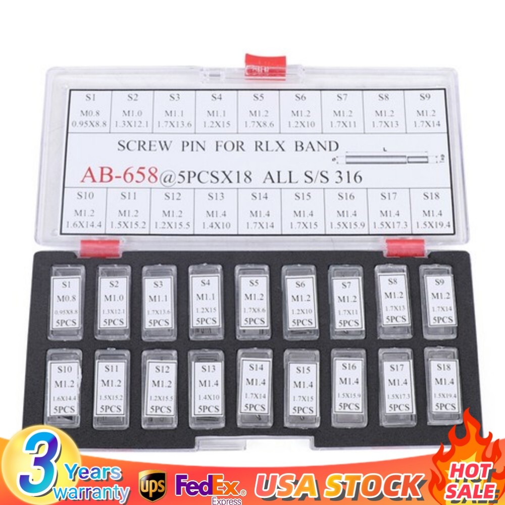 90 SCREW PIN LINK FOR ROLEX WATCH BAND BRACELET ASSORTED SIZES STAINLESS STEEL