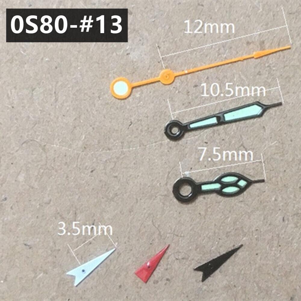 2 Sets Green Luminous Black Trim Orange Second Watch Hands for Miyota 0S80
