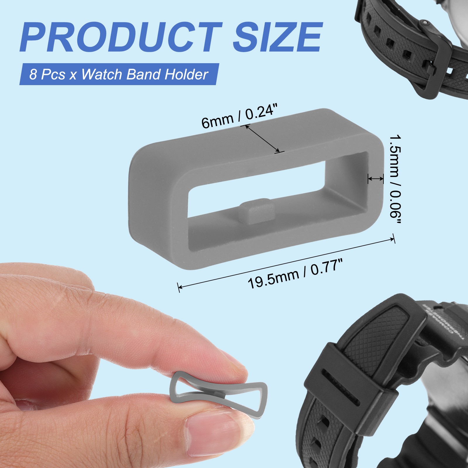 8 Pcs Watch Band Holder Loop, 16mm Universal Watch Replacement Band, Light Gray
