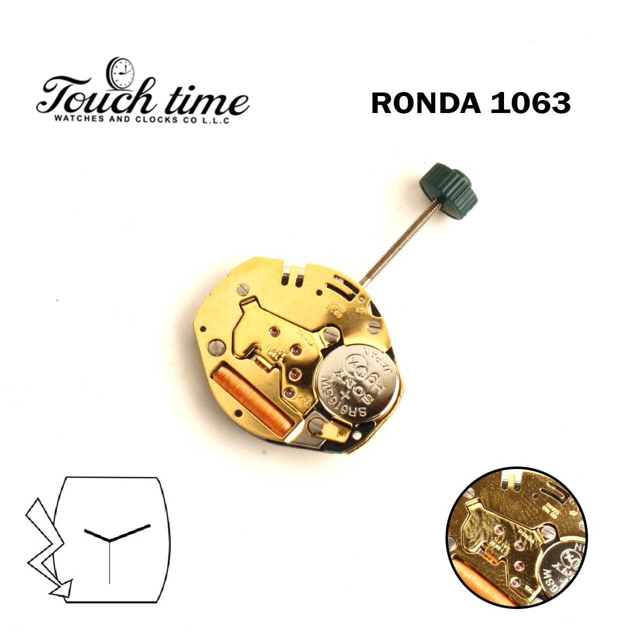 RONDA 1063 SWISS QUARTZ MOVEMENT , 3 HANDS , 5 JEWELS .