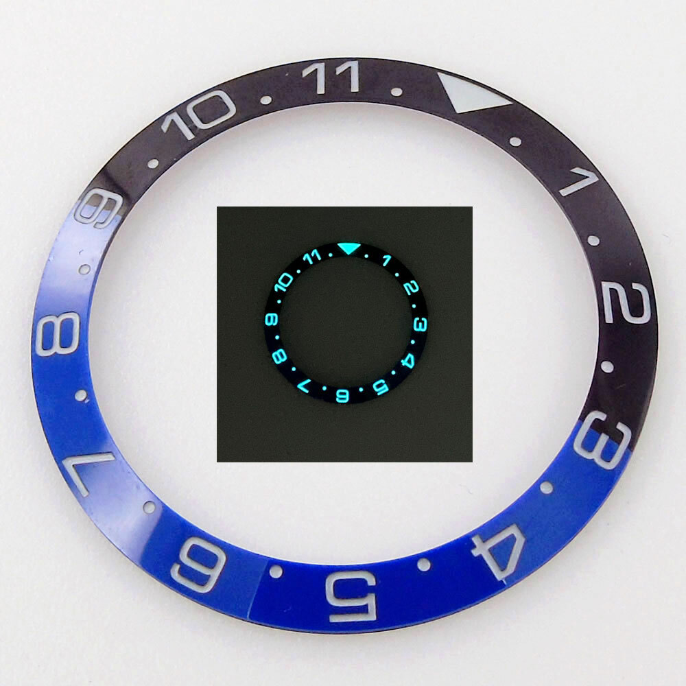 Luminous Blue Black 38mm Slope Ceramic Watch Bezel Ring Insert fit GMT/SUB Watch