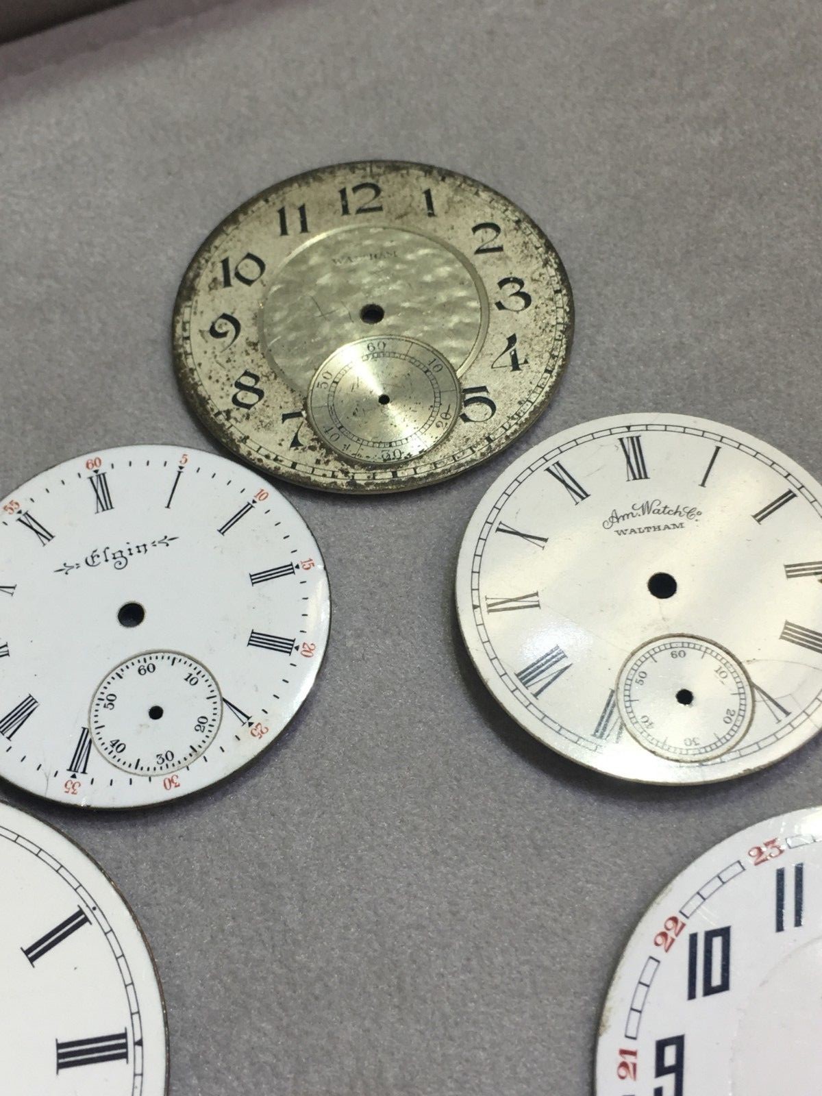 LOT 6 Vintage POCKET WATCH DIALS WALTHAM ILLINOIS ELGIN Parts Repair AS IS