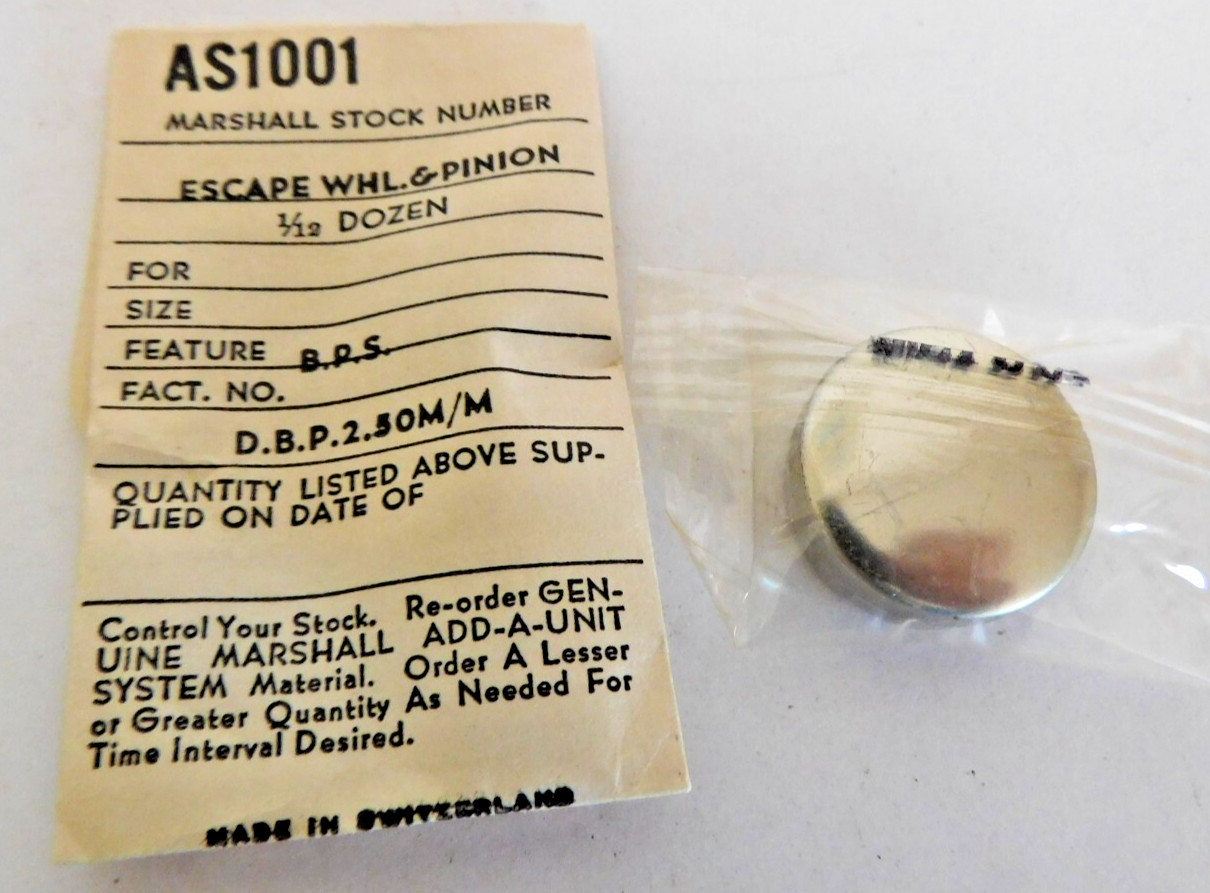 AS 1001 ESCAPE WHEEL and PINION. MARSHAL. NEW OLD STOCK. Sku RB 12-2