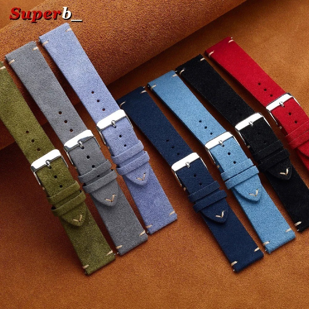 18 19 20 21 22 MM Soft Suede Leather Vintage Strap Watch Band Quick Release