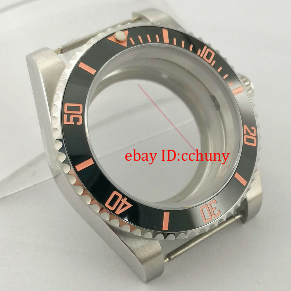 40mm Sapphire Watch Case Black ceramics Bezel Pink Number Fit NH35 NH36 Movement