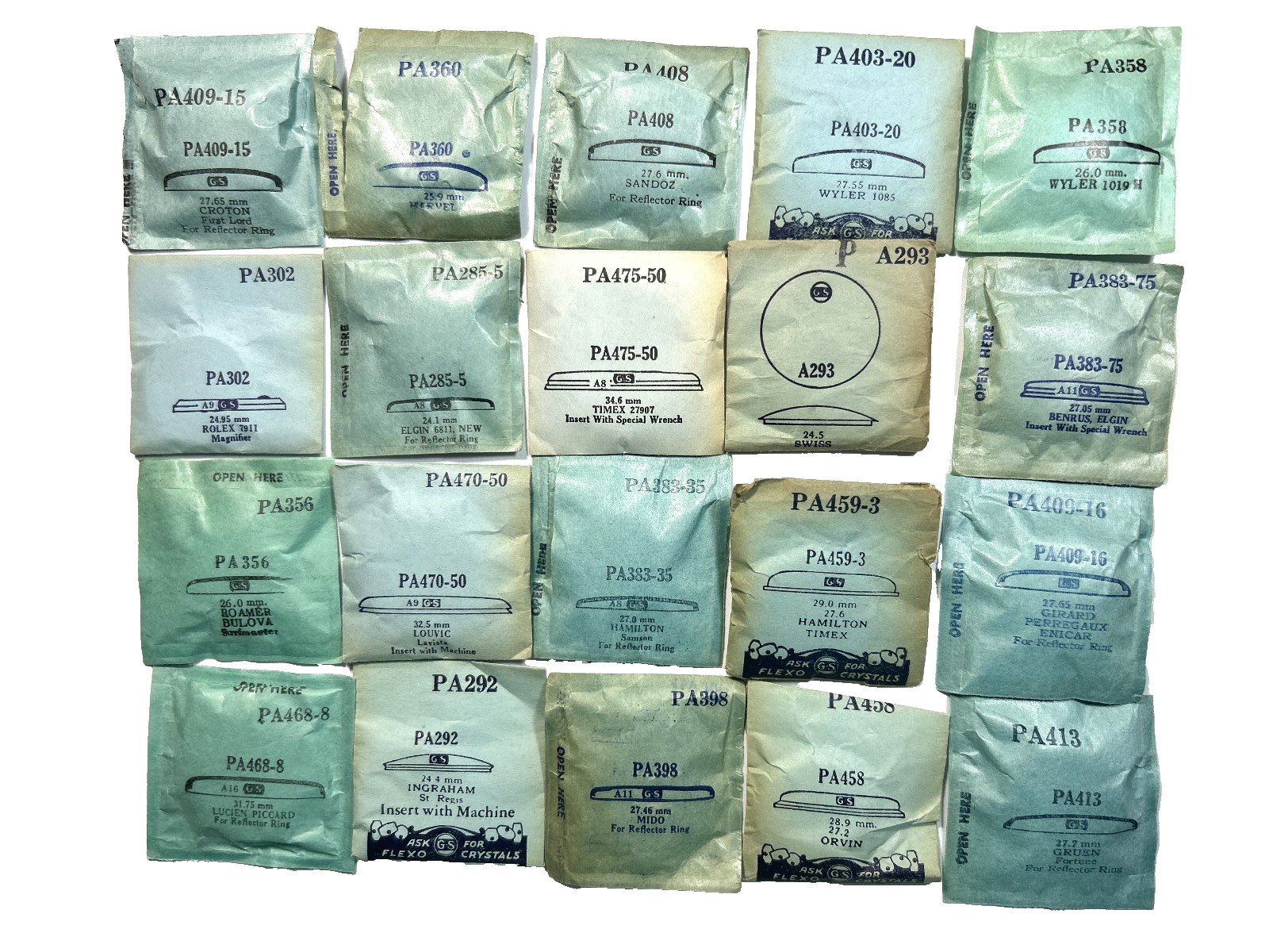 20 PA ROUND PLASTIC WATCH CRYSTALS GRUEN ROLEX HAMILTON OTHERS