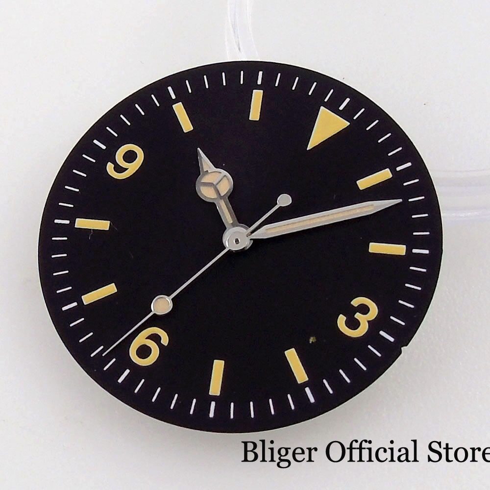 Nologo Black Vintage 29mm Yellow Marks Watch Dial fit NH35A NH36A ETA2824 PT5000