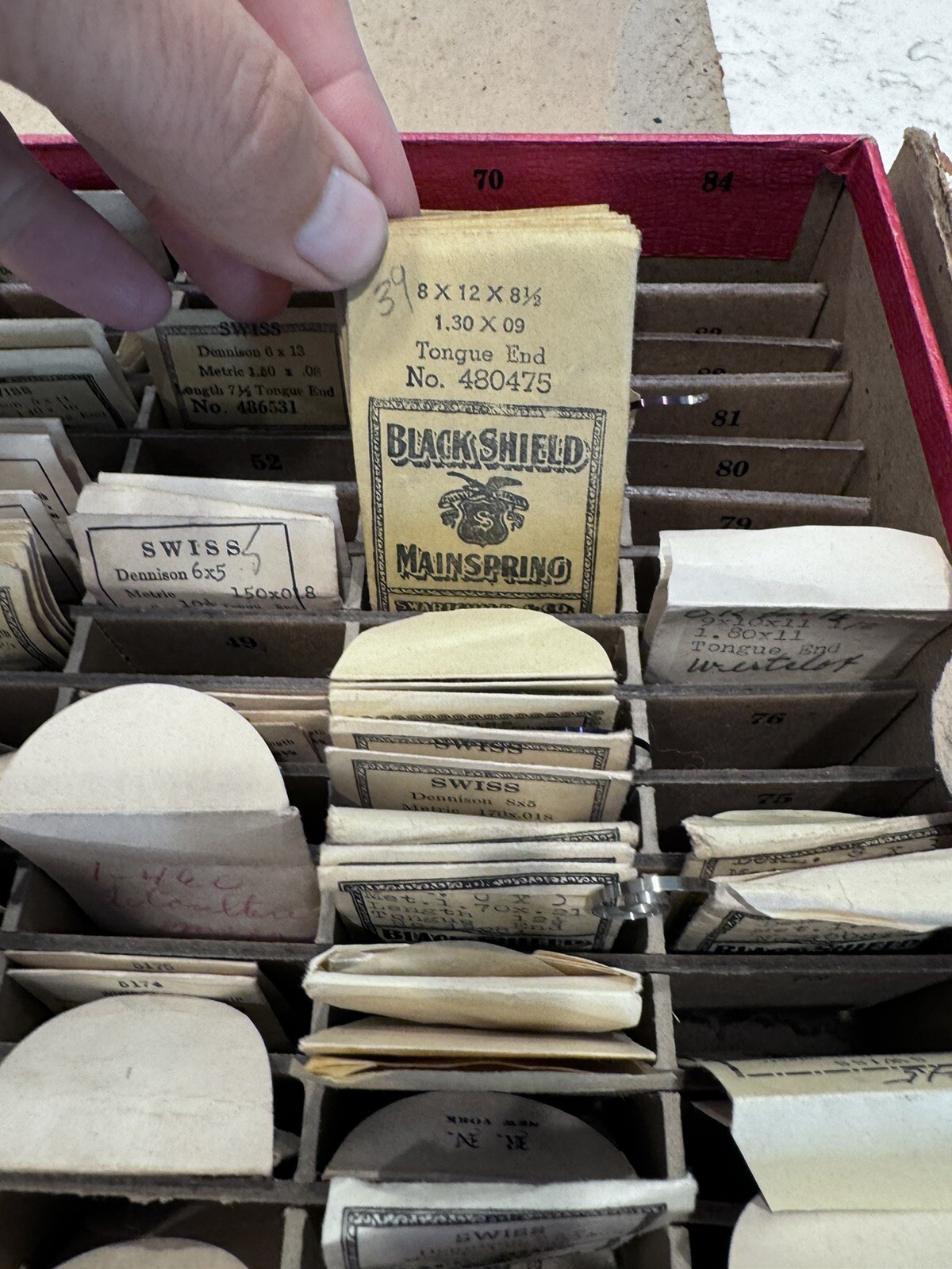 VTG Swartchild Co Watchmakers Slotted Assorted Repair Box W/ 140+- NOS Springs