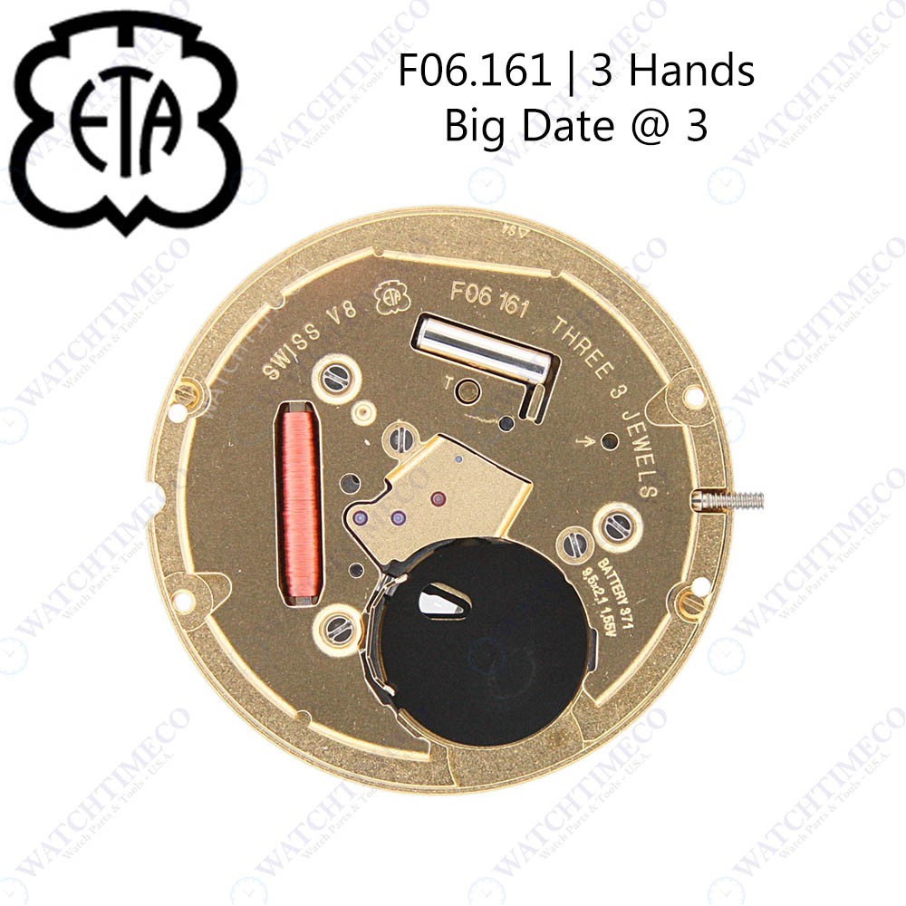 Genuine ETA F06.161 Watch Movement Swiss 3 Hands, Date at 3