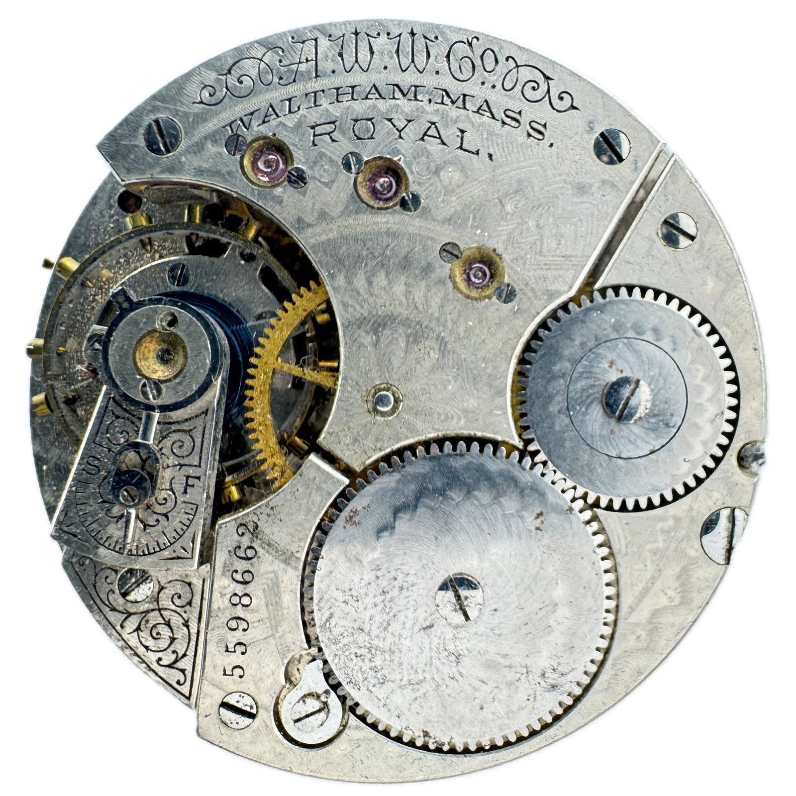 Antique 16s Waltham Single Sunk Roman Hunter Pocket Watch Movement Royal USA 15J