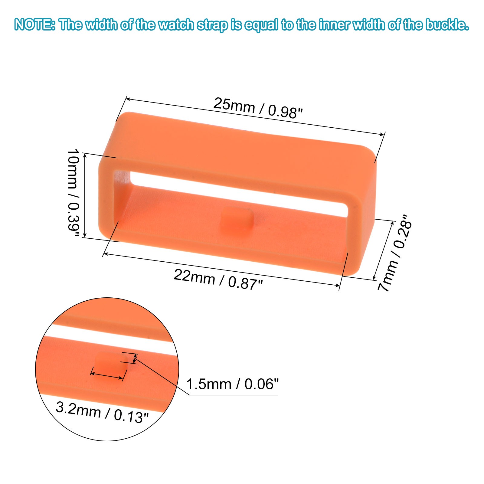 6pcs Watch Strap Loop Fastener Rings 22mm Rubber Watch Holder Keeper Orange