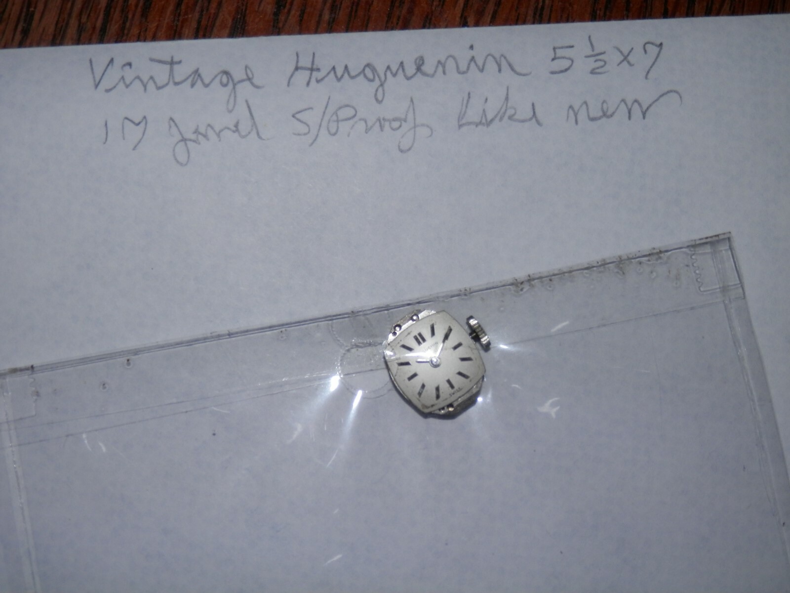 Huguenin Watch Movement 17 jewels, 5 1/2 x7, Serviced, Great Condition