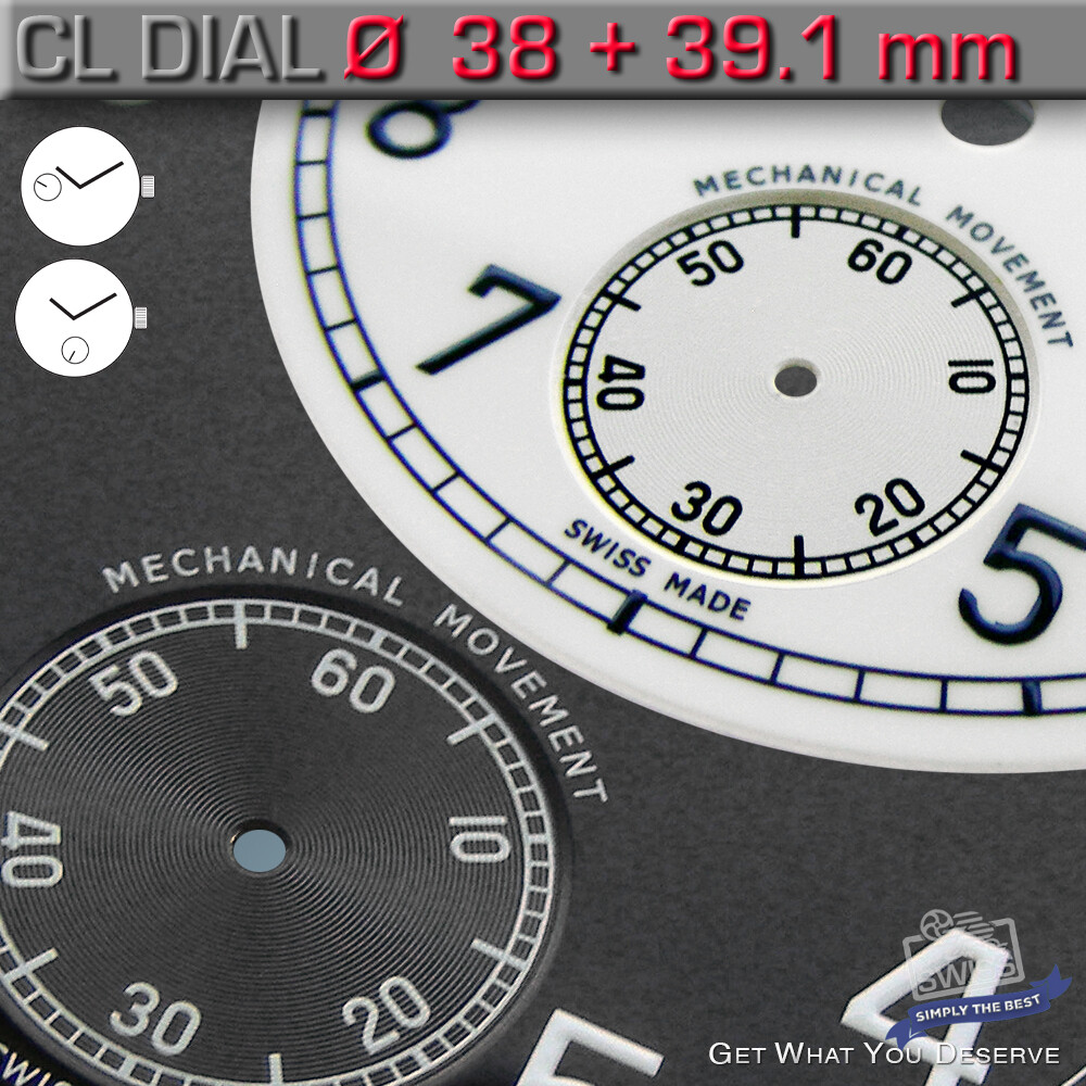 DIAL CLASSICAL Ø 38 +39.1 MM, FOR MOVEMENT ETA UNITAS 6497 + 6498, 8 VARIATIONS