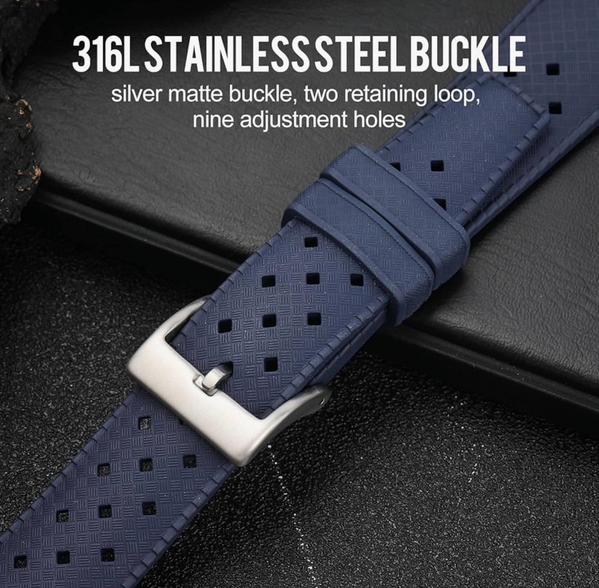 Tropical FKM Rubber Watch Strap with Quick Release 20 mm in Navy Blue