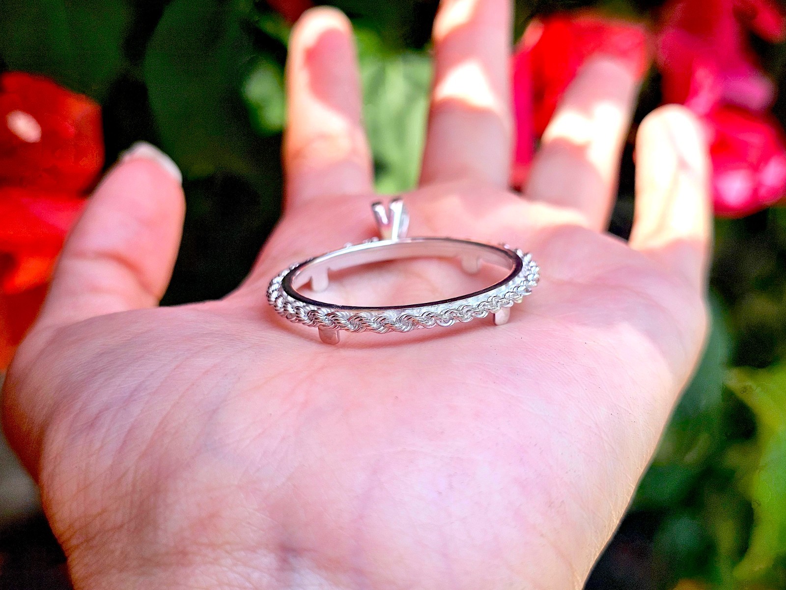 925 Sterling Silver Rope Edge Bezel for 30mm Half Dollar 50 Cents Coins