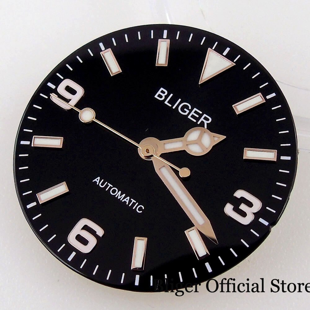 BLIGER Gold Edge 29MM Black Watch Dial Explore fit NH35A NH36A MINGZHU MIYOTA