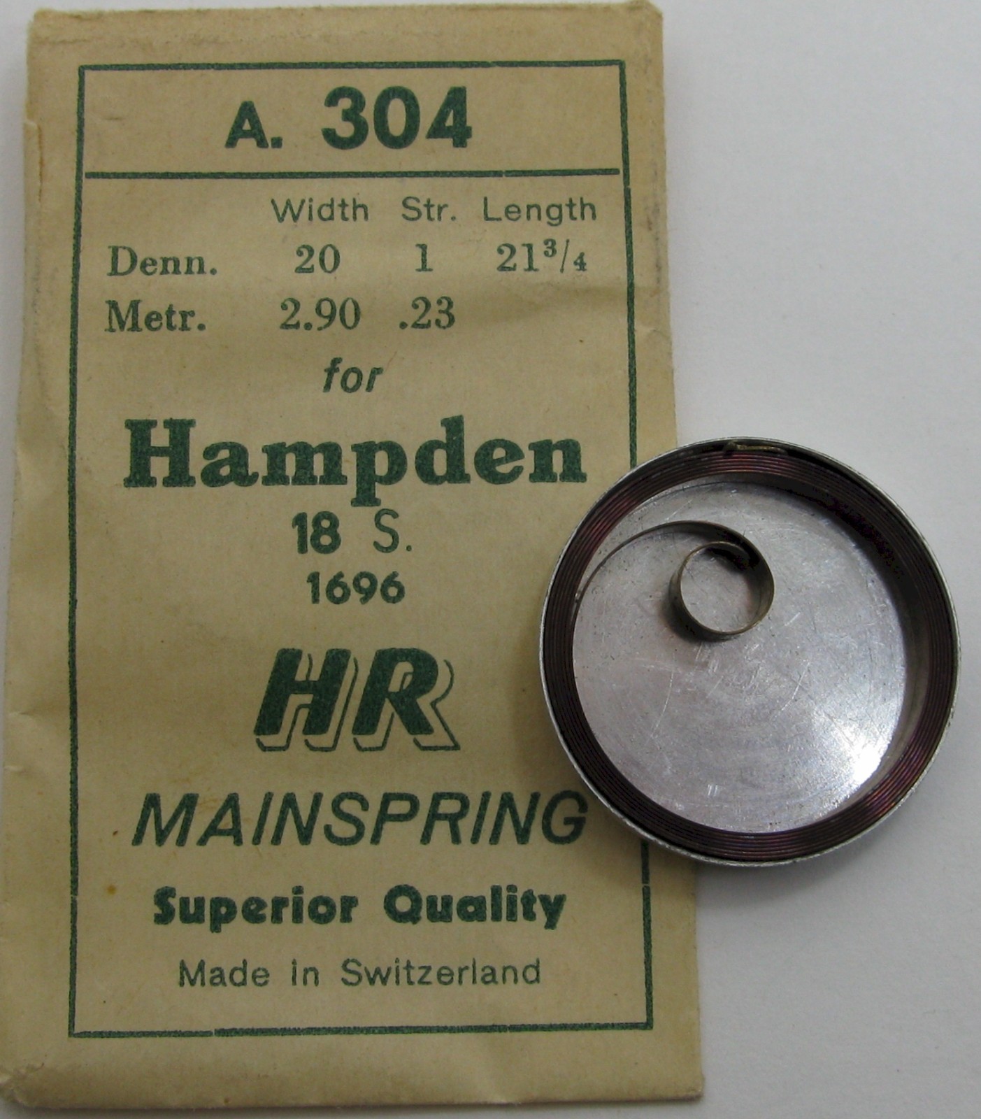 Hampden 18s 1696 pocket Watch part: Mainspring 1 piece * blue alloy HR A304