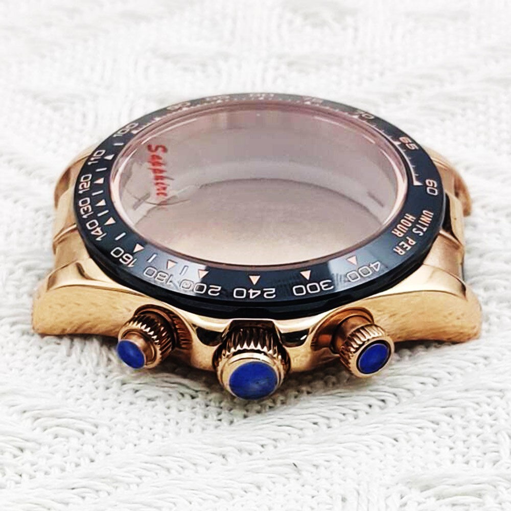 DIY 40mm Gold Color Stainless Steel Watch Case Sapphire Glass Fit VK63 Movement