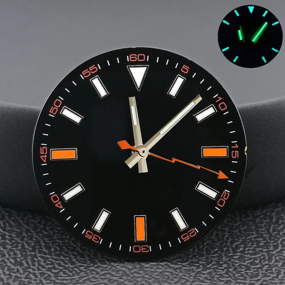 28.5mm Blue Black Watch Dial Green Lume No Date for Nh35 M8215 E2824 Movements