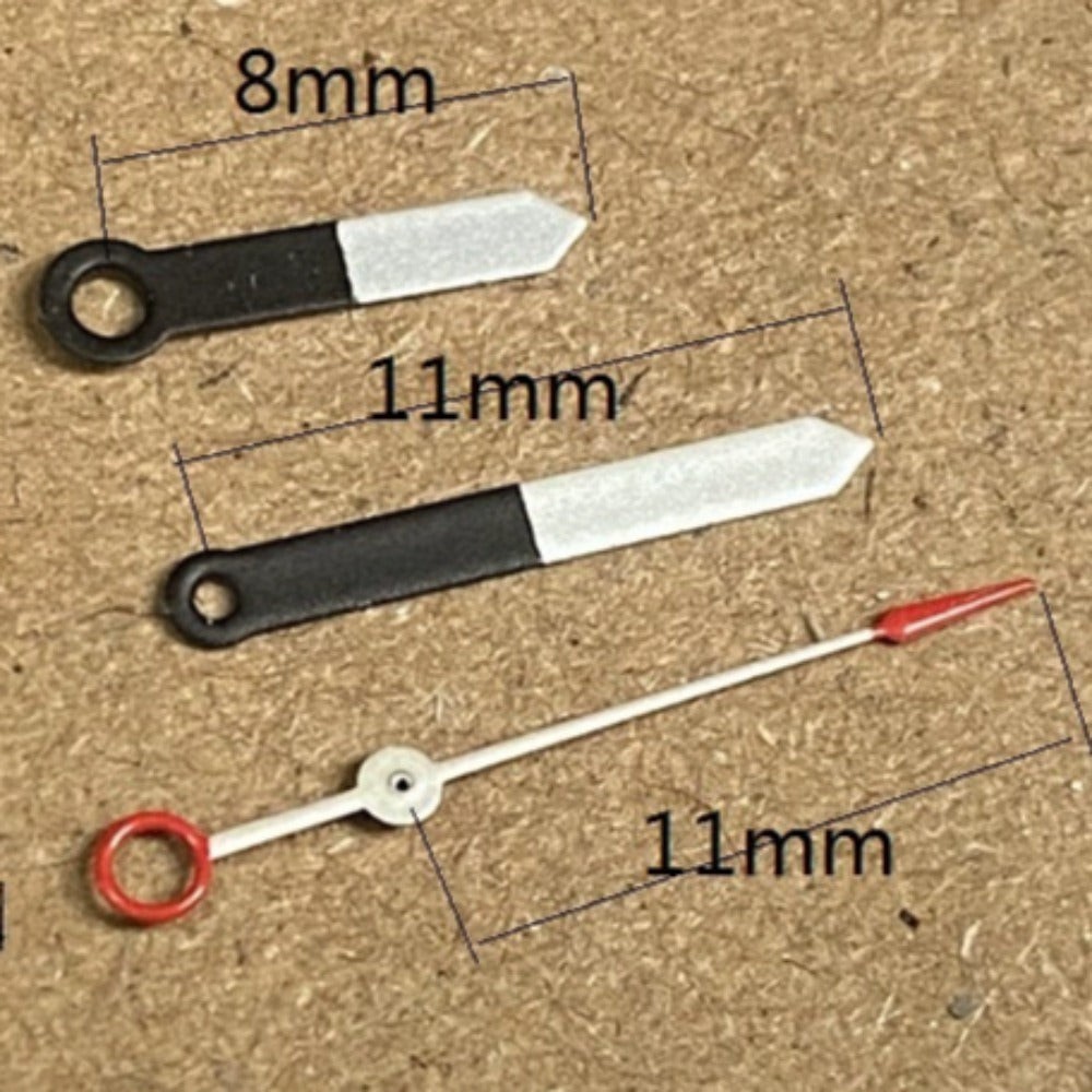 11mm Black+White Pianted Trim NO Lume Arrow Shape Hands for Ronda 515 Quartz