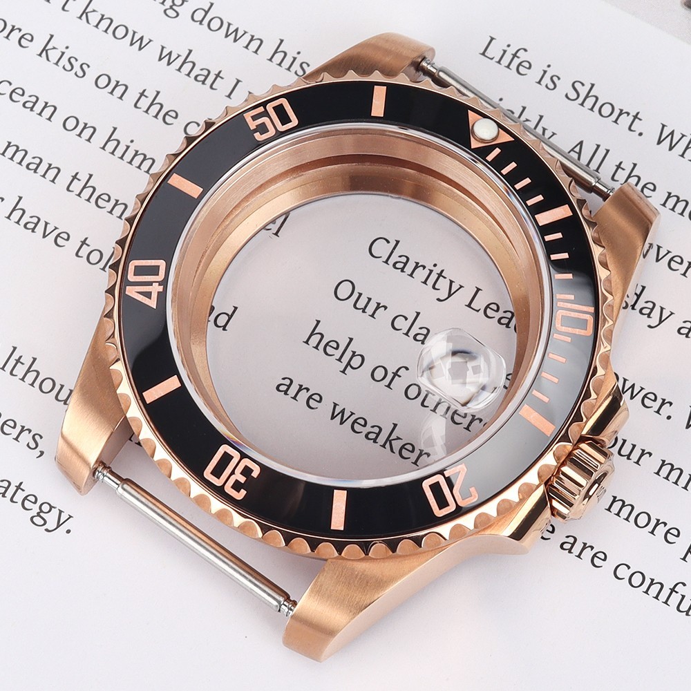 40mm Pilot Watch Case Rose Gold SUB Bezel For Seiko NH35 34 Miyota 8215 Movement