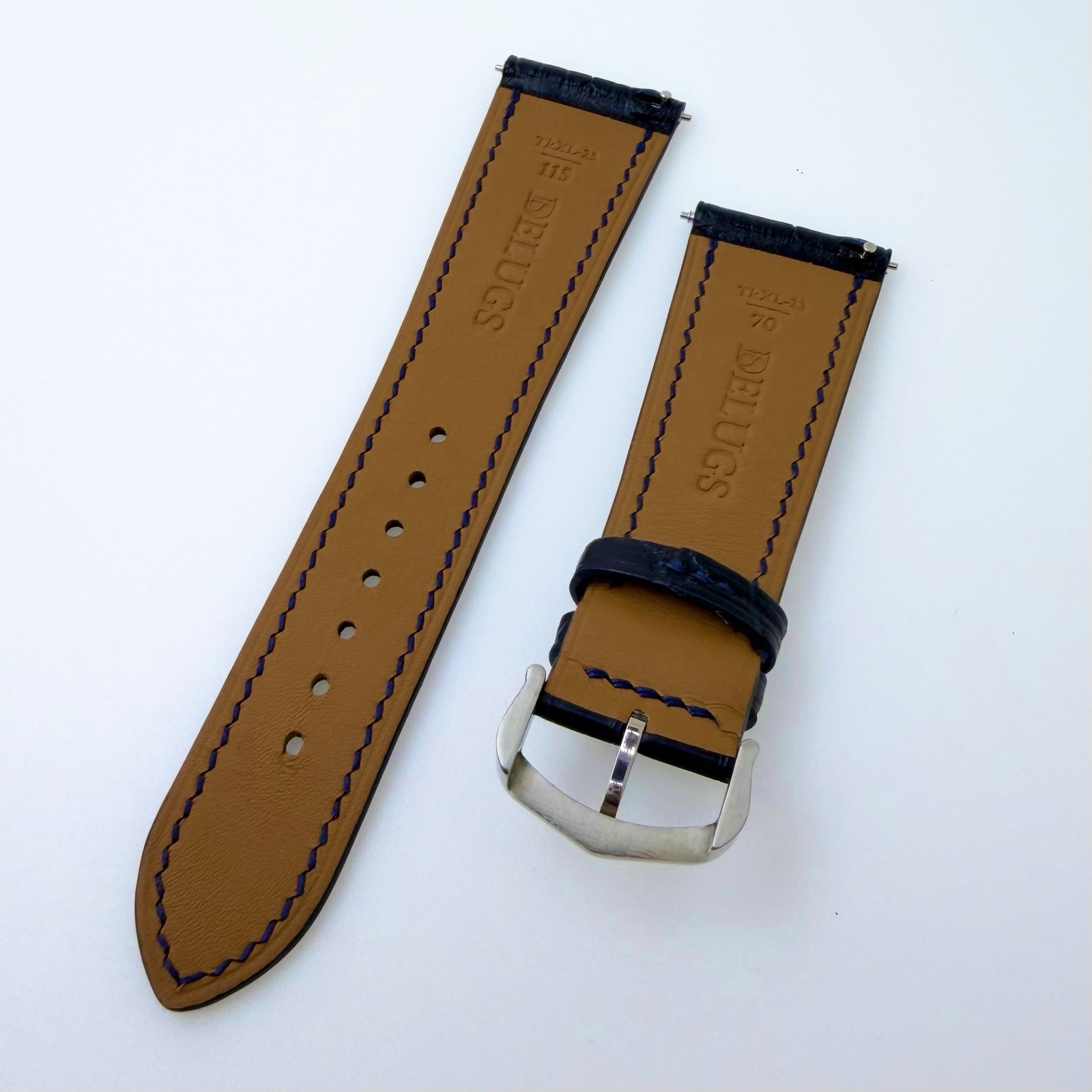 New Navy Blue Delugs Leather Alligator Strap 23mm Medium 115/70mm $260 Cartier