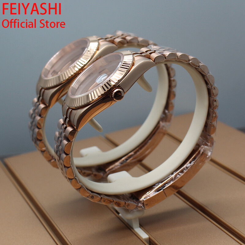 Rose Gold 36mm/40mm log Watch Case Jubilee Bracelet Band Sapphire For Seiko nh35