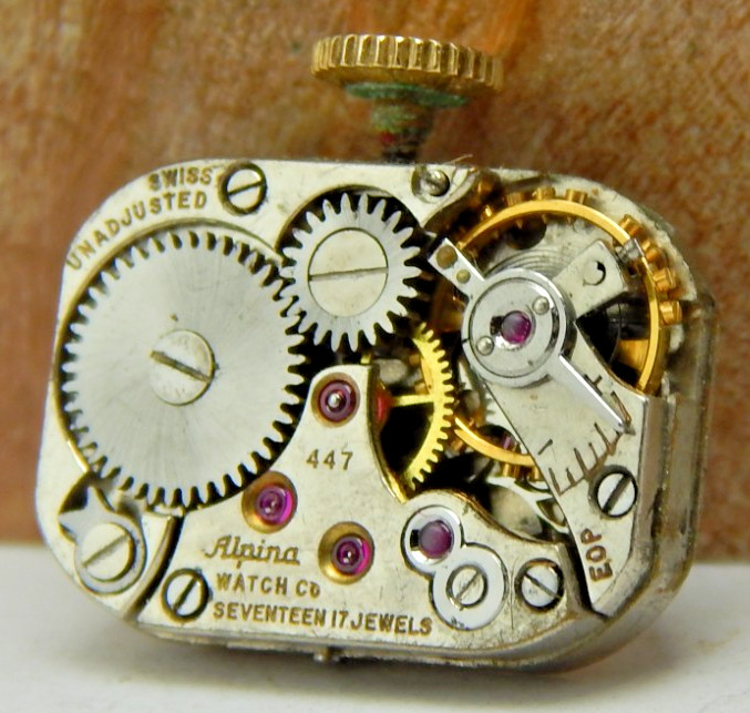Vintage Alpina 447 17 jewel ladies wrist watch movement with hands and crown